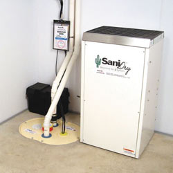 Sump pump system, dehumidifier, and basement wall panels installed during a sump pump installation in Madison