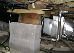 a poorly designed crawl space support system installed in a Cookeville home
