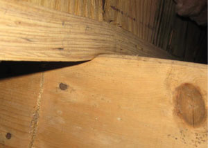 A failing girder showing signs of compression damage in a Mount Juliet home