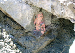 Failed concrete underpinning meant to repair a foundation issue in Paducah.