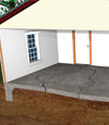 A diagram of a cracked slab floor