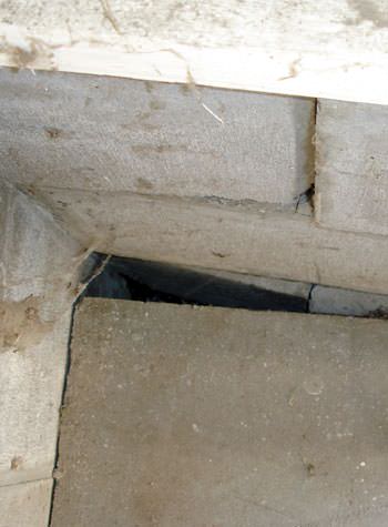 inward rotation of a foundation wall damaged by street creep in a garage in Old Hickory