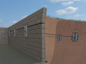 A graphic illustration of a foundation wall system installed in Brentwood