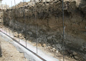 Soil layers exposed while excavating to construct a new foundation in Columbia