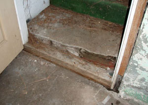 A flooded basement in Madison where water entered through the hatchway door