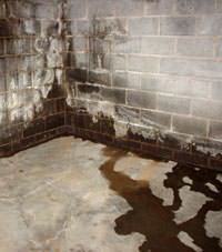 Water seeping through a concrete wall in a Lebanon basement